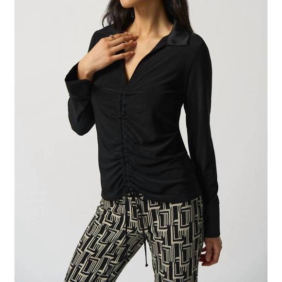 Joseph Ribkoff | Tops | New Joseph Ribkoff Knit And Satin Ruched Top In ...